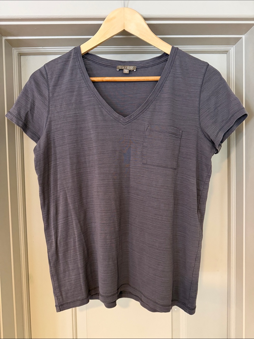 Lilla P Slate Gray V-Neck Short Sleeve Pocket Tee